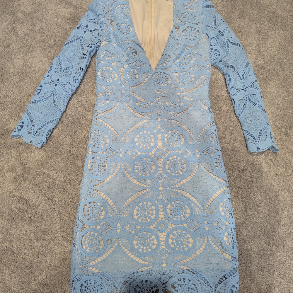 Missguided Asos Blue Lace Sleeved Mini Dress